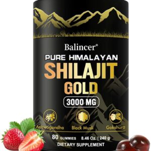 Pure Himalayan Shilajit Gummies Gold, Lab Tested, with Ashwagandha, Gokshura | Fulvic Acid & 85+ Trace Minerals, for Energy Boost & Immune Support