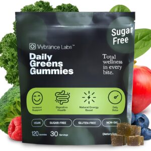 Daily Greens Gummies – 20+ Organic Greens & Fruits Blend (8.2g) + Prebiotic Fiber – Sugar-Free, Vegan, Gluten-Free – Mixed Berry – 120 Count (30 Servings) – Digestive Support, Energy & Immune Support